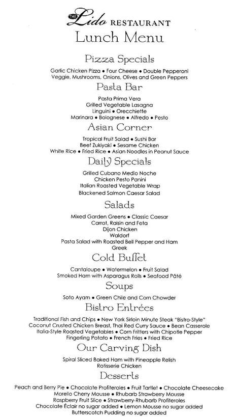 Holland America Lido Lunch Menu